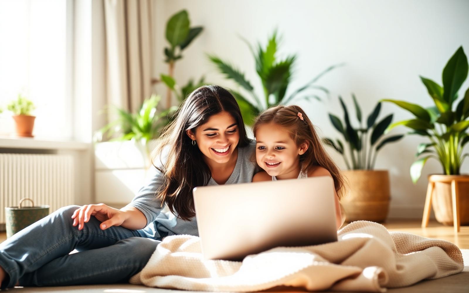 A parent and child using a laptop together at home on Kinetic Internet